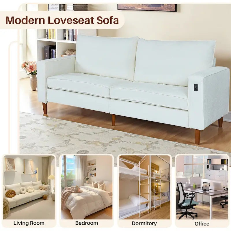 Nowoczesna, tapicerowana sofa szenilowa o długości 82,68 cala z portami USB do salonu