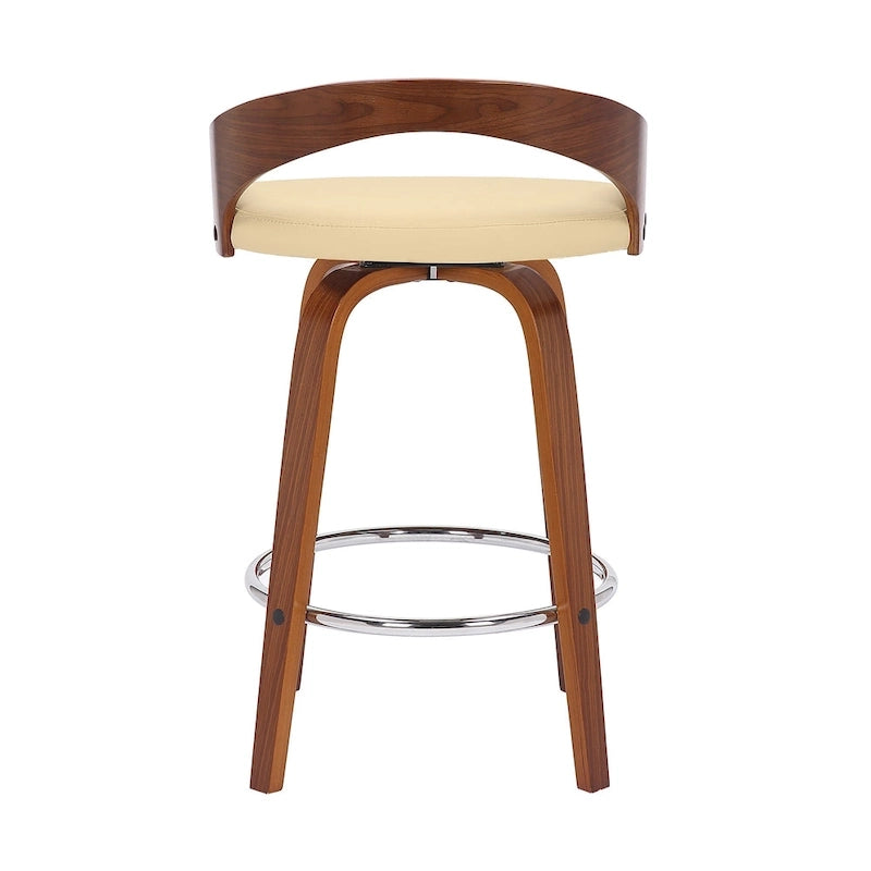 Chaise de bar pivotante en similicuir à hauteur de comptoir avec cadre en bois et repose-pieds