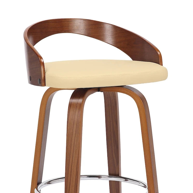 Chaise de bar pivotante en similicuir à hauteur de comptoir avec cadre en bois et repose-pieds