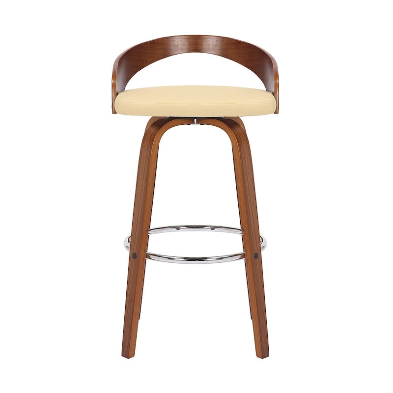 Chaise de bar pivotante en similicuir à hauteur de comptoir avec cadre en bois et repose-pieds