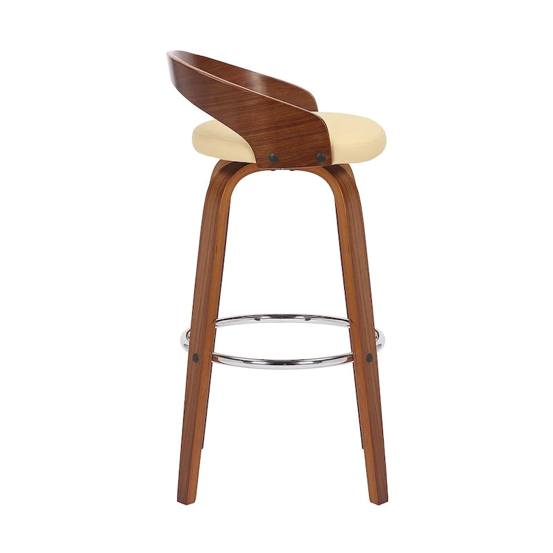 Chaise de bar pivotante en similicuir à hauteur de comptoir avec cadre en bois et repose-pieds