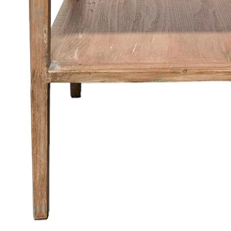 Stolik narożny Tuley, z półką, szare drewno sosnowe, kwadrat 56 cm