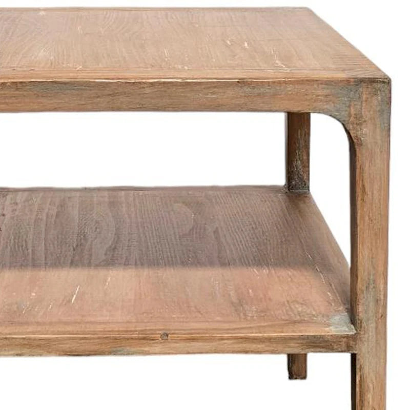Stolik narożny Tuley, z półką, szare drewno sosnowe, kwadrat 56 cm
