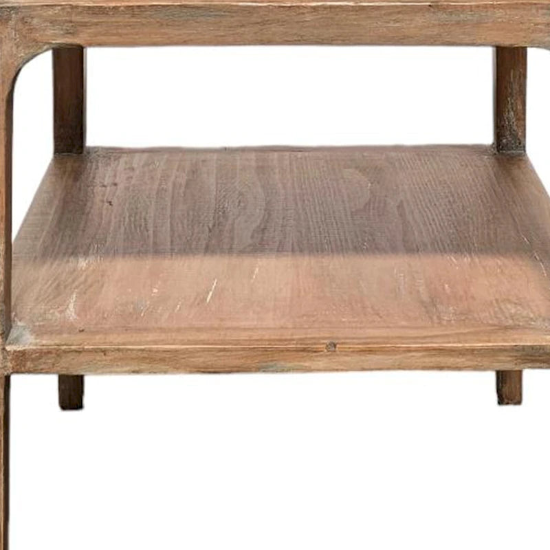 Stolik narożny Tuley, z półką, szare drewno sosnowe, kwadrat 56 cm
