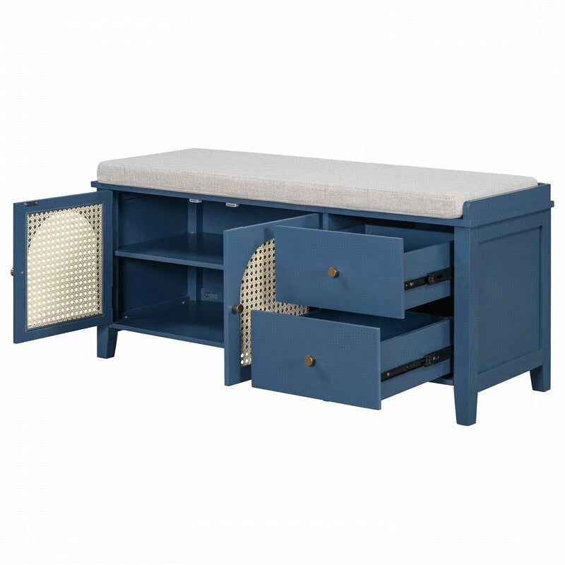 Banc de rangement à chaussures rétro avec tiroirs et coussin pour l'entrée ou le salon