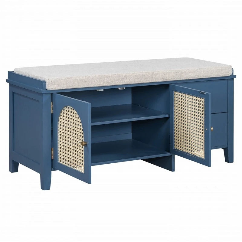 Banc de rangement à chaussures rétro avec tiroirs et coussin pour l'entrée ou le salon
