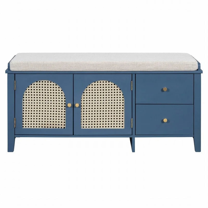 Banc de rangement à chaussures rétro avec tiroirs et coussin pour l'entrée ou le salon