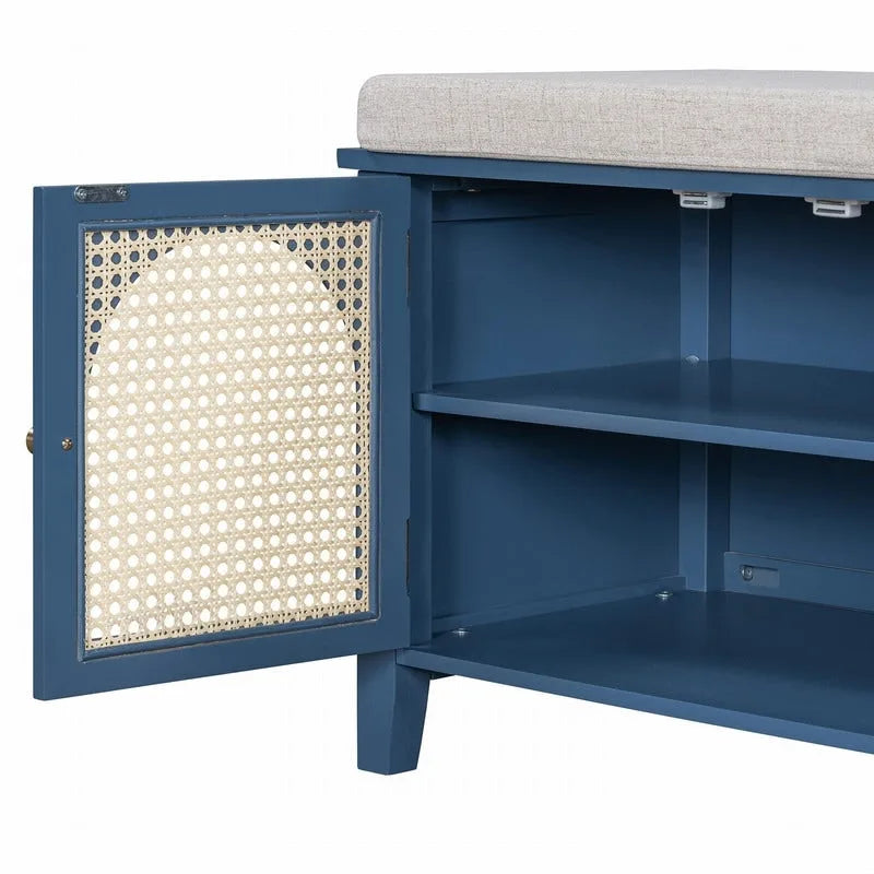 Banc de rangement à chaussures rétro avec tiroirs et coussin pour l'entrée ou le salon