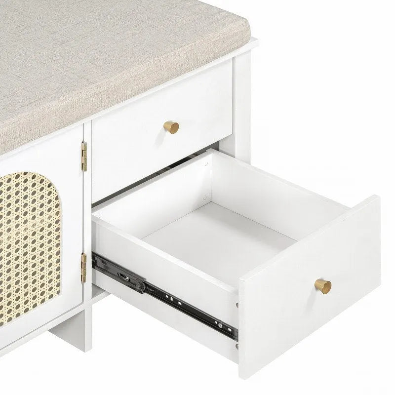 Banc de rangement à chaussures rétro avec tiroirs et coussin pour l'entrée ou le salon