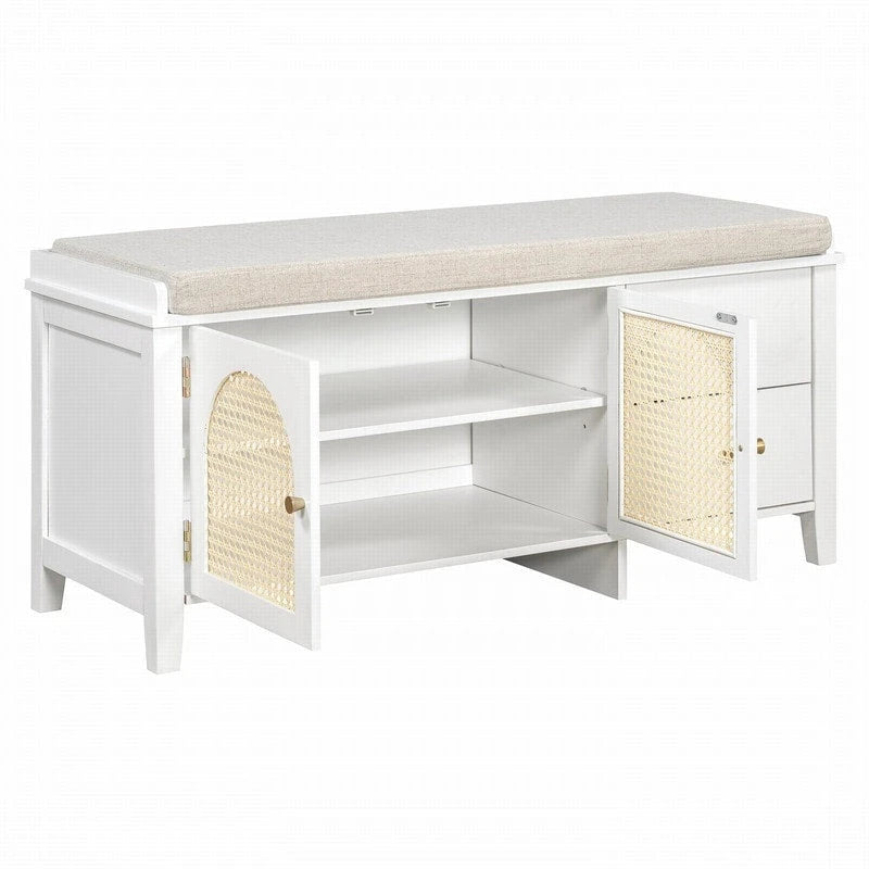 Banc de rangement à chaussures rétro avec tiroirs et coussin pour l'entrée ou le salon