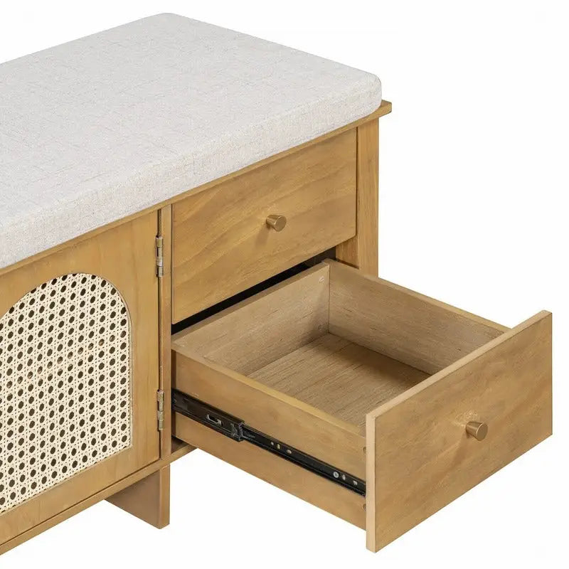 Banc de rangement à chaussures rétro avec tiroirs et coussin pour l'entrée ou le salon
