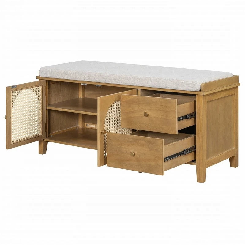 Banc de rangement à chaussures rétro avec tiroirs et coussin pour l'entrée ou le salon