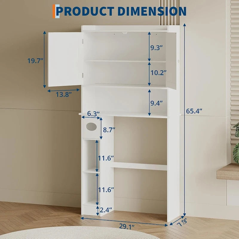 Meuble de Rangement au-dessus des Toilettes avec Porte Coulissante, Meuble de Rangement Blanc au-dessus des Toilettes