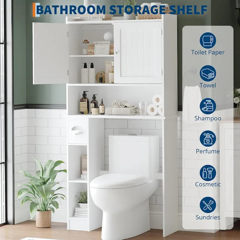 Meuble de Rangement au-dessus des Toilettes avec Porte Coulissante, Meuble de Rangement Blanc au-dessus des Toilettes