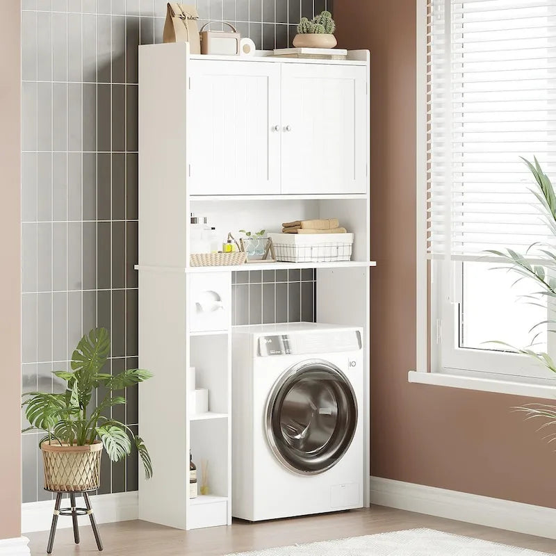 Meuble de Rangement au-dessus des Toilettes avec Porte Coulissante, Meuble de Rangement Blanc au-dessus des Toilettes