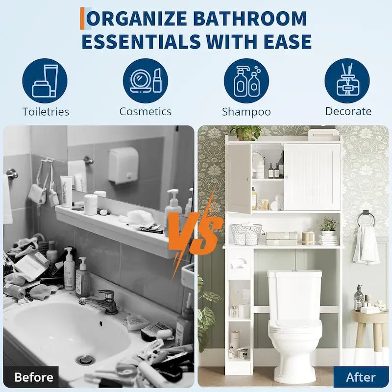 Meuble de Rangement au-dessus des Toilettes avec Porte Coulissante, Meuble de Rangement Blanc au-dessus des Toilettes