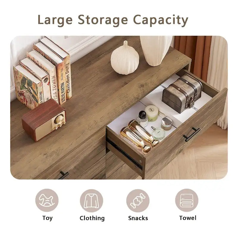 Meuble TV commode de style rustique 47,24 po avec 6 tiroirs de rangement profonds pour salon