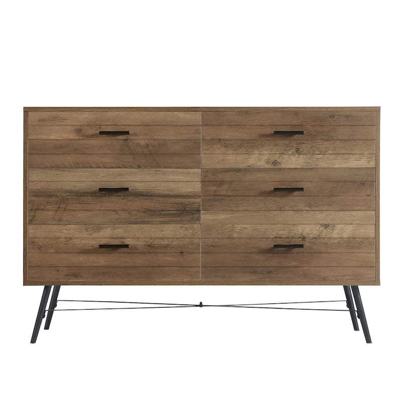 Meuble TV commode de style rustique 47,24 po avec 6 tiroirs de rangement profonds pour salon