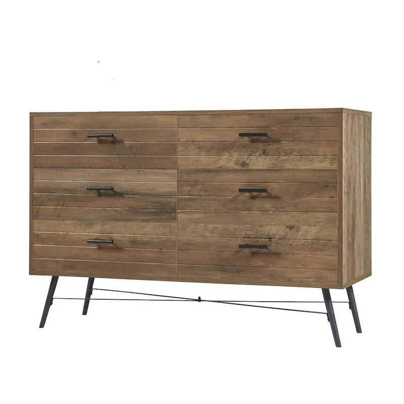 Meuble TV commode de style rustique 47,24 po avec 6 tiroirs de rangement profonds pour salon