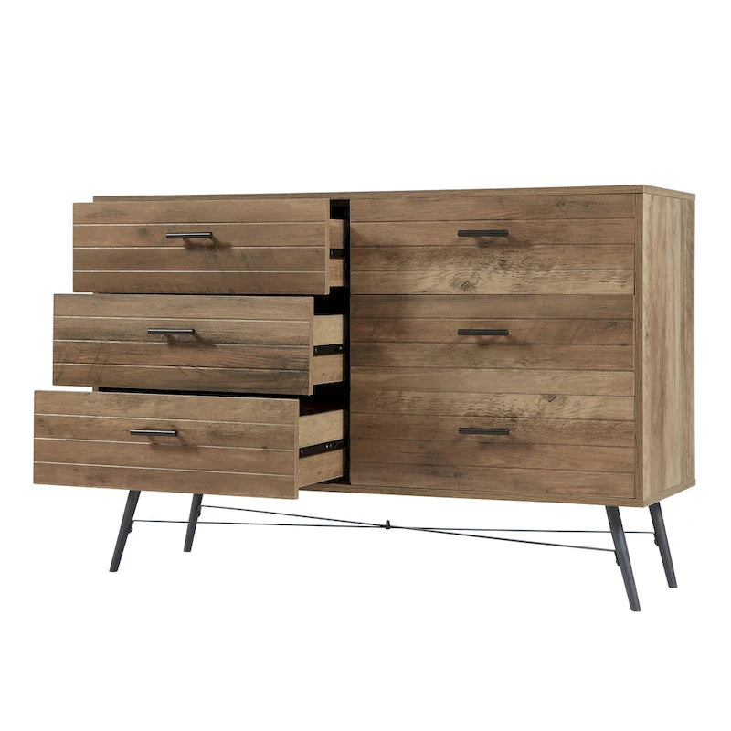 Meuble TV commode de style rustique 47,24 po avec 6 tiroirs de rangement profonds pour salon