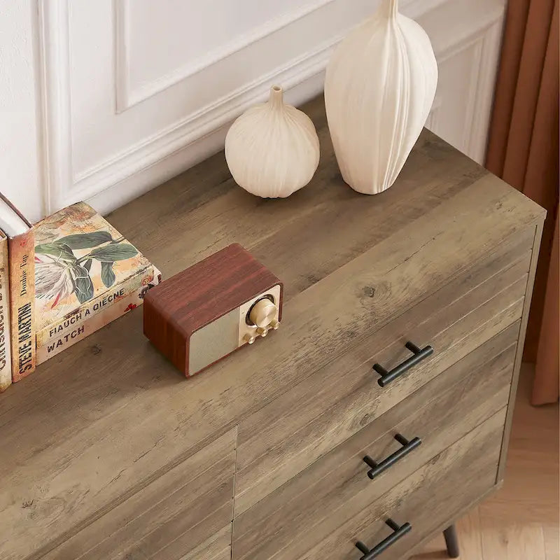 Meuble TV commode de style rustique 47,24 po avec 6 tiroirs de rangement profonds pour salon