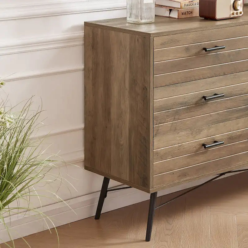 Meuble TV commode de style rustique 47,24 po avec 6 tiroirs de rangement profonds pour salon