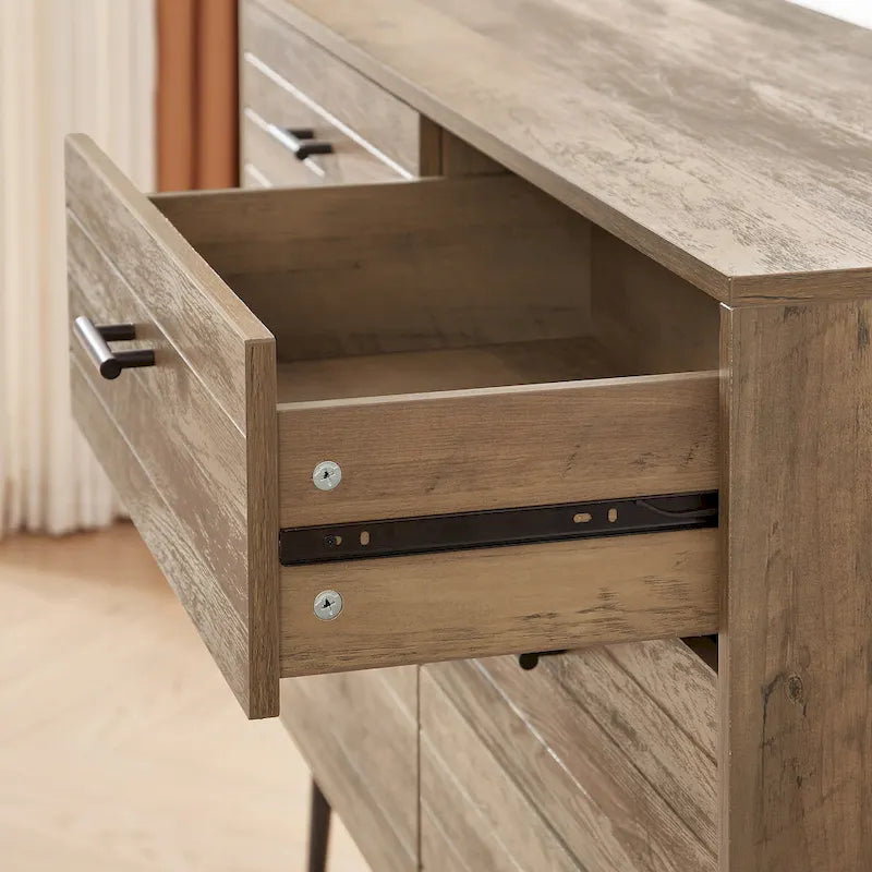 Meuble TV commode de style rustique 47,24 po avec 6 tiroirs de rangement profonds pour salon