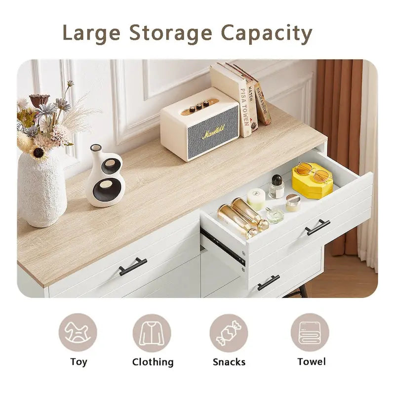 Meuble TV commode de style rustique 47,24 po avec 6 tiroirs de rangement profonds pour salon