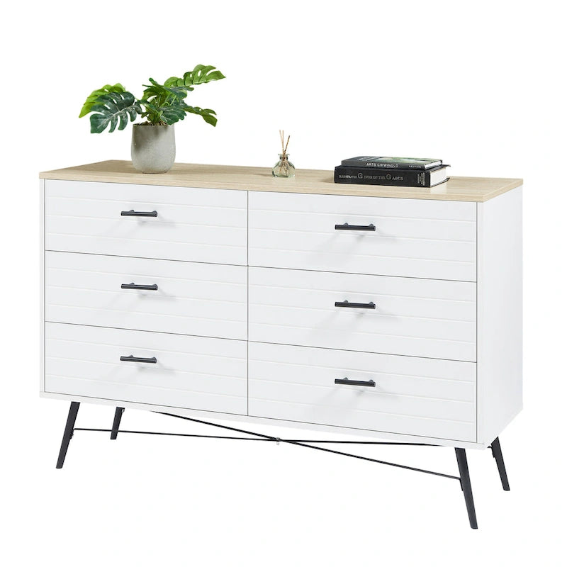 Meuble TV commode de style rustique 47,24 po avec 6 tiroirs de rangement profonds pour salon