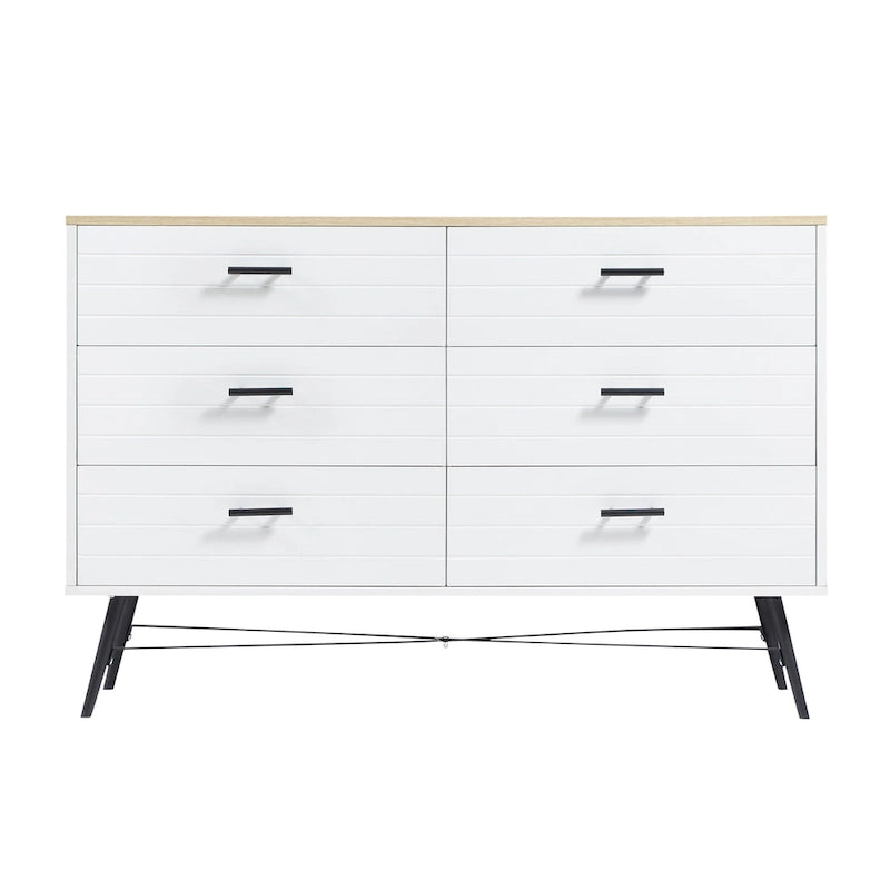 Meuble TV commode de style rustique 47,24 po avec 6 tiroirs de rangement profonds pour salon