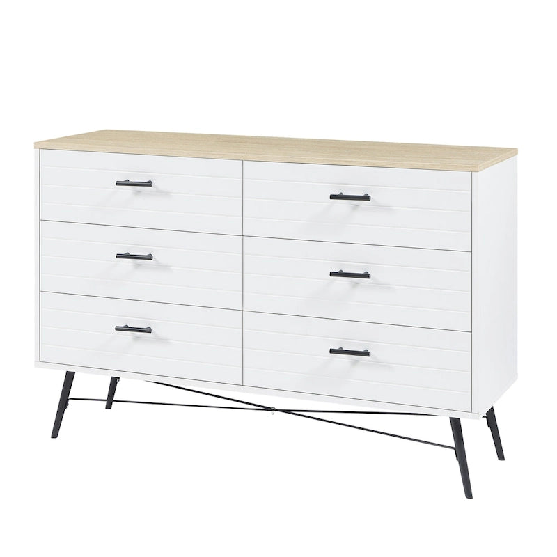 Meuble TV commode de style rustique 47,24 po avec 6 tiroirs de rangement profonds pour salon