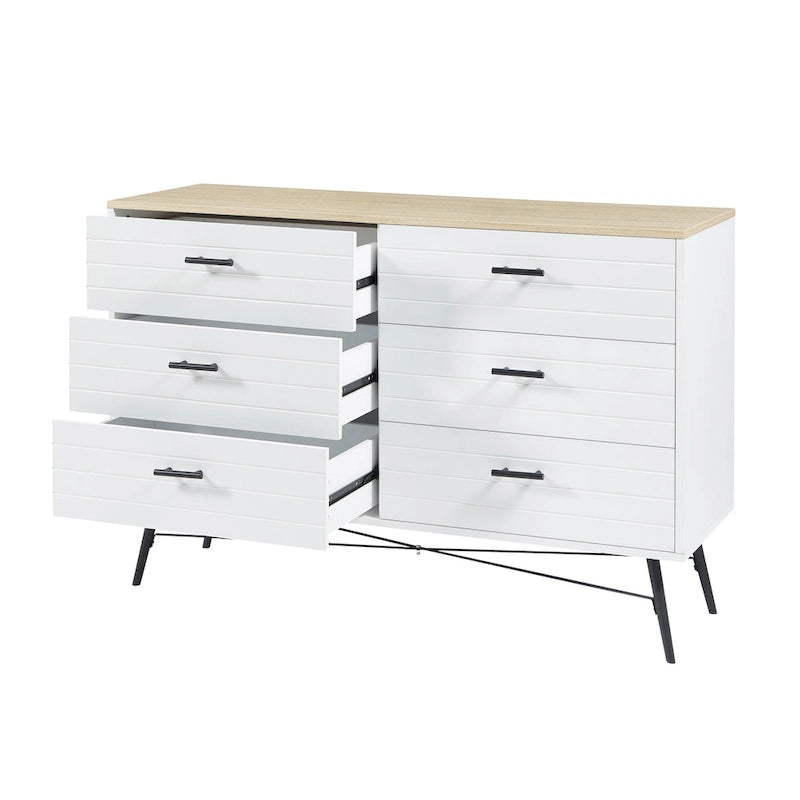 Meuble TV commode de style rustique 47,24 po avec 6 tiroirs de rangement profonds pour salon