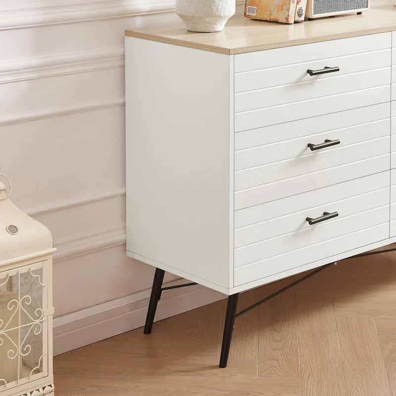 Meuble TV commode de style rustique 47,24 po avec 6 tiroirs de rangement profonds pour salon