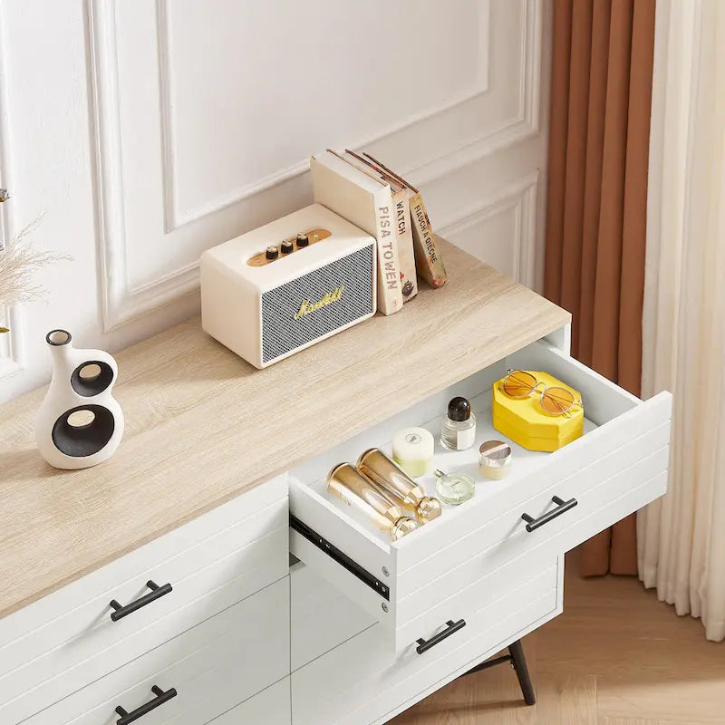 Meuble TV commode de style rustique 47,24 po avec 6 tiroirs de rangement profonds pour salon
