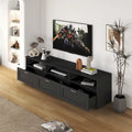 Meuble TV noir de 180 cm avec 3 espaces de rangement ouverts et 3 tiroirs pour salon