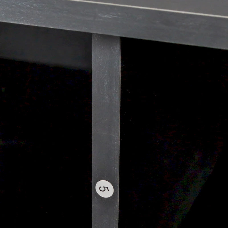 Meuble TV noir de 180 cm avec 3 espaces de rangement ouverts et 3 tiroirs pour salon