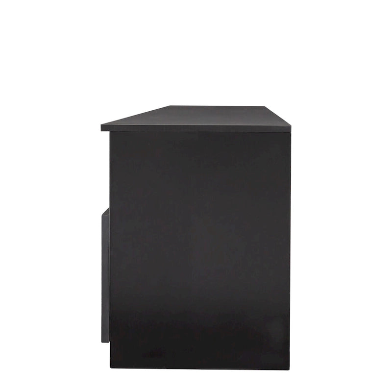 Meuble TV noir de 180 cm avec 3 espaces de rangement ouverts et 3 tiroirs pour salon