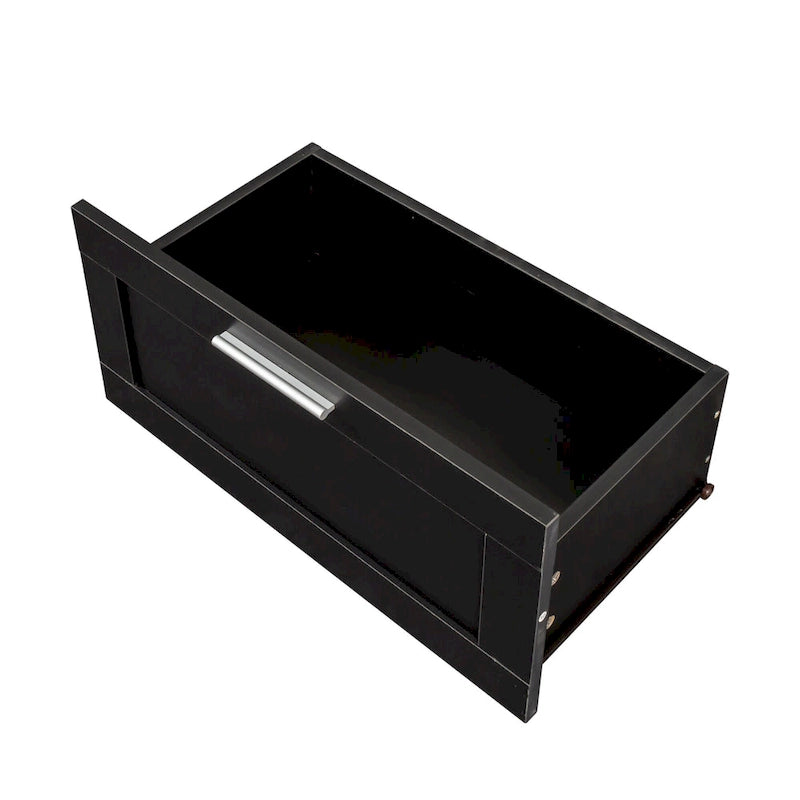Meuble TV noir de 180 cm avec 3 espaces de rangement ouverts et 3 tiroirs pour salon
