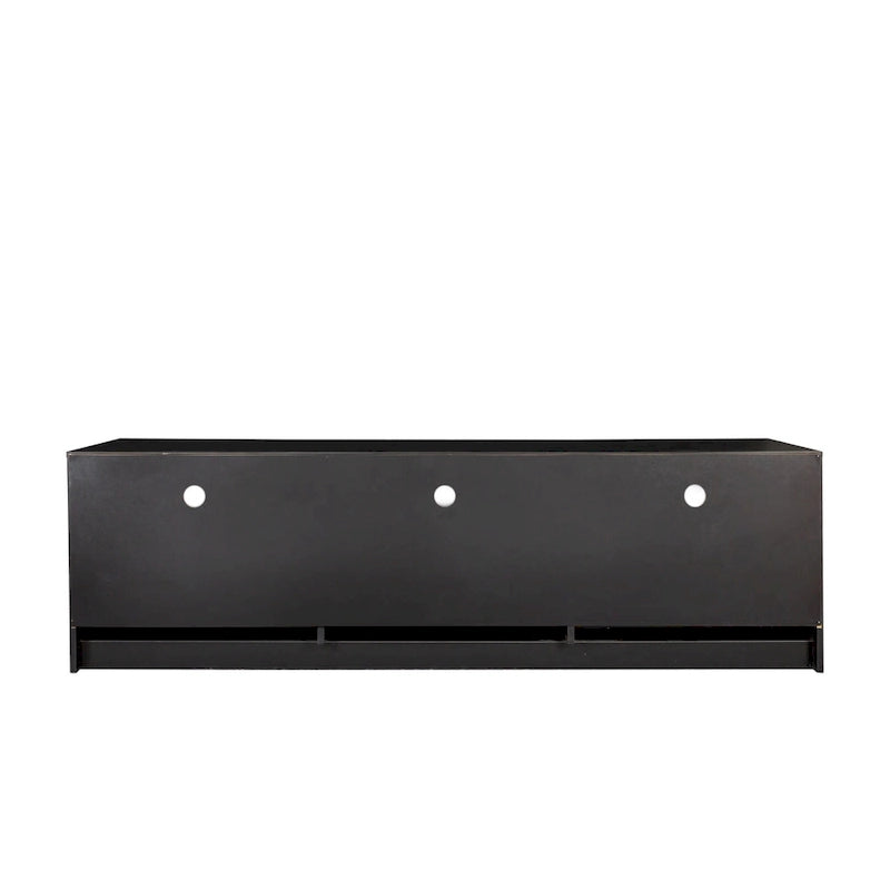 Meuble TV noir de 180 cm avec 3 espaces de rangement ouverts et 3 tiroirs pour salon