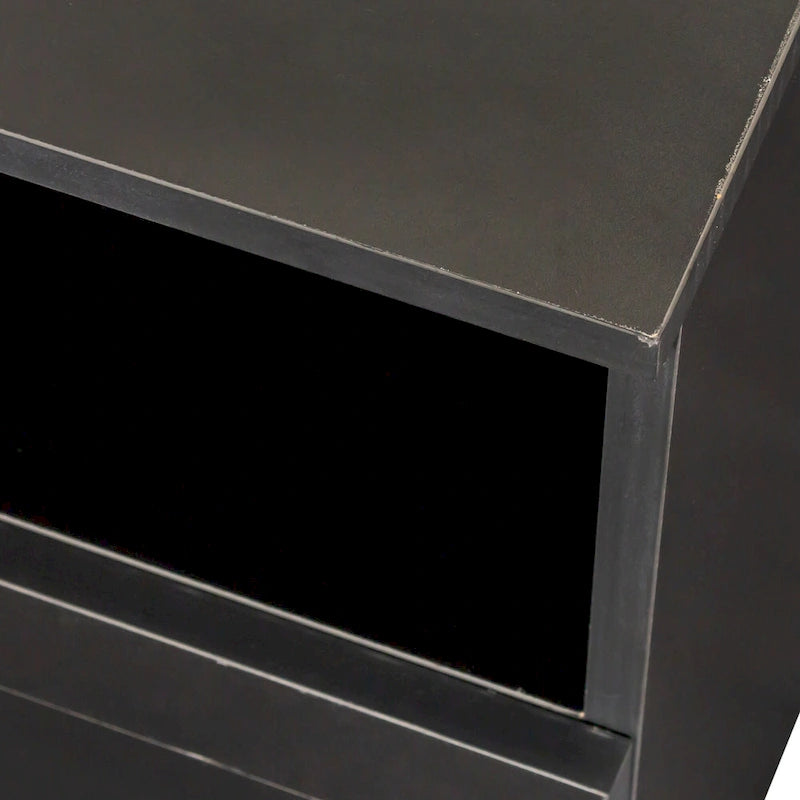 Meuble TV noir de 180 cm avec 3 espaces de rangement ouverts et 3 tiroirs pour salon