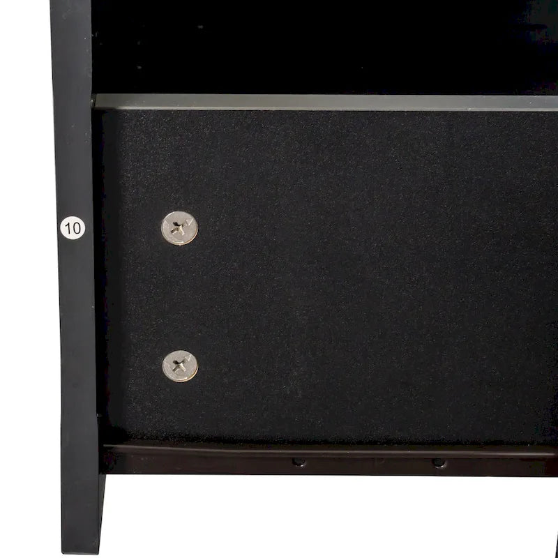 Meuble TV noir de 180 cm avec 3 espaces de rangement ouverts et 3 tiroirs pour salon
