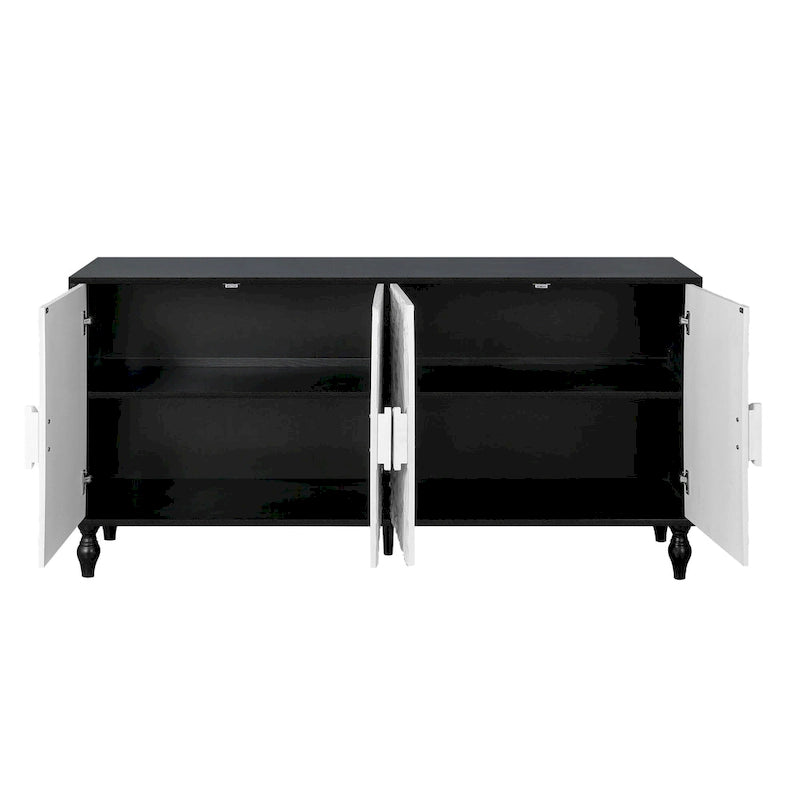 Meuble TV d'appoint 62,99 avec porte à motif sculpté, étagère de rangement et pieds en bois massif pour salon