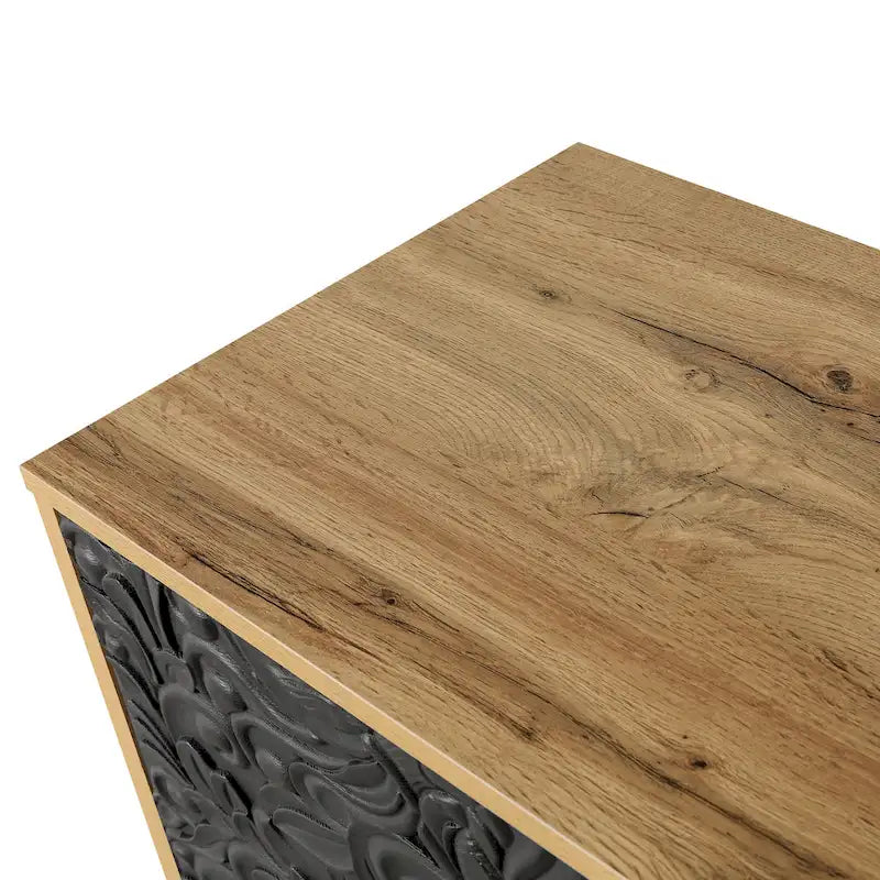 Meuble TV d'appoint 62,99 avec porte à motif sculpté, étagère de rangement et pieds en bois massif pour salon
