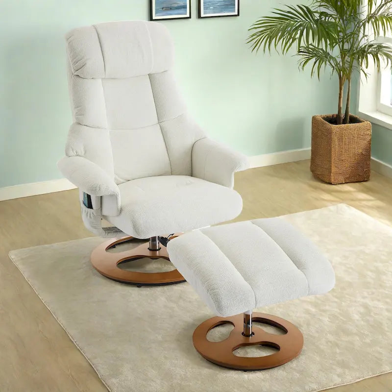 Fauteuil inclinable de massage pivotant 360° en chenille avec ottoman, massage et siège chauffant