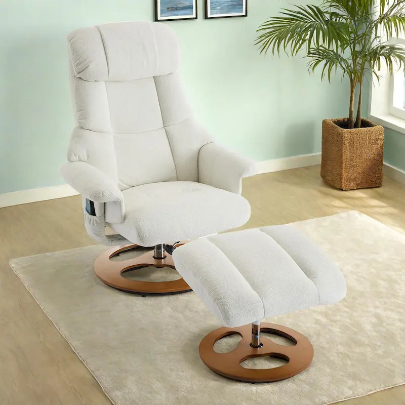 Chenille 360 Swivel Massage Recliner Chair with Ottoman, Massage and Heated Seat