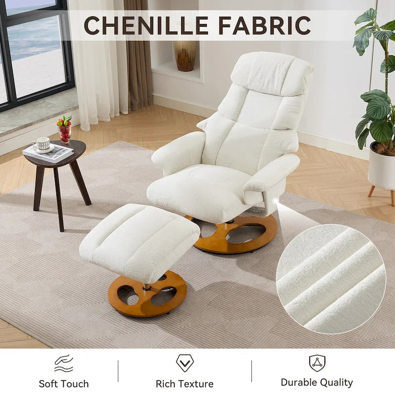 Fauteuil inclinable de massage pivotant 360° en chenille avec ottoman, massage et siège chauffant