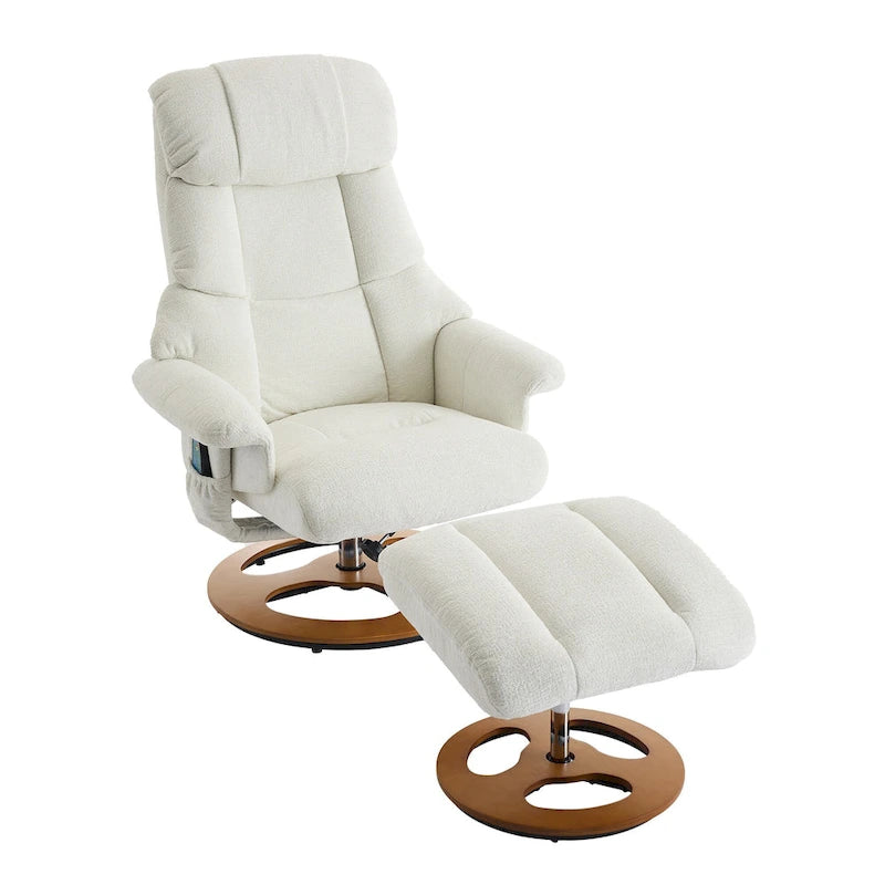 Fauteuil inclinable de massage pivotant 360° en chenille avec ottoman, massage et siège chauffant