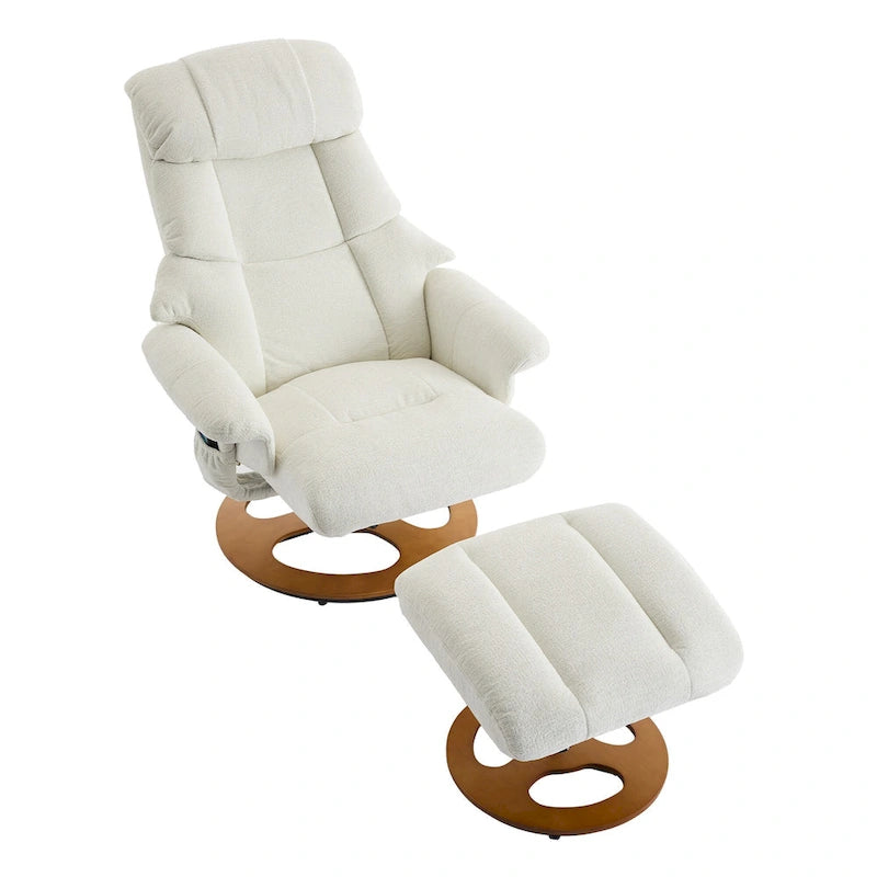 Fauteuil inclinable de massage pivotant 360° en chenille avec ottoman, massage et siège chauffant