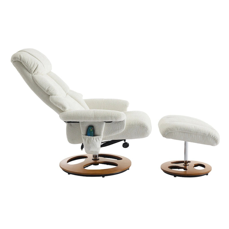 Fauteuil inclinable de massage pivotant 360° en chenille avec ottoman, massage et siège chauffant