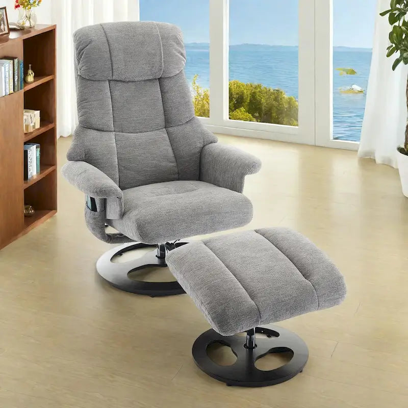 Fauteuil inclinable de massage pivotant 360° en chenille avec ottoman, massage et siège chauffant